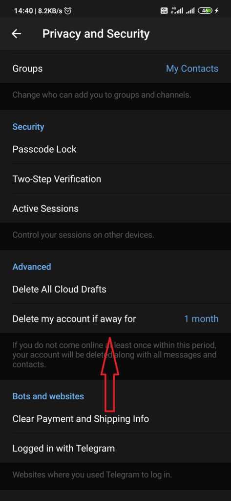 Deleting Telegram account step - 4