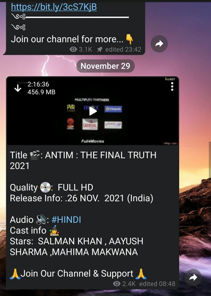 Antim Movie Telegram Channel